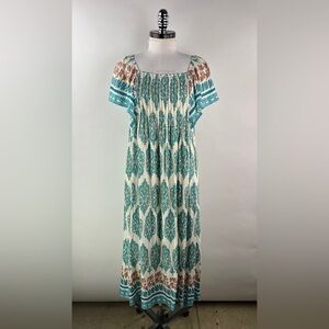 💚 3216. Boho Maxi Short Sleeve Dress